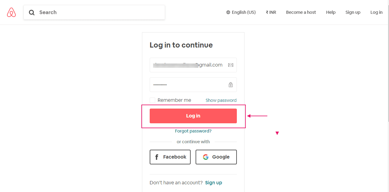 sign in to airbnb