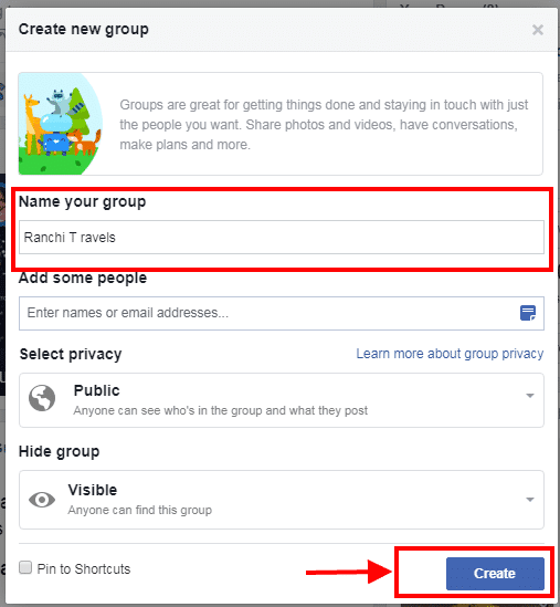 create new facebook group